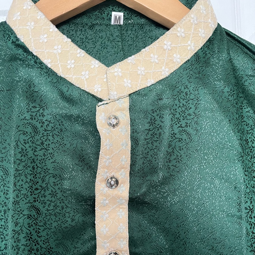 Green and Cream Men's Kurta